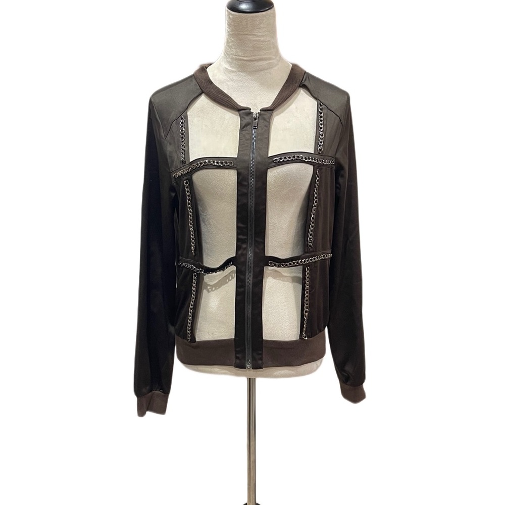 Unique Brown Chain Cutout Jacket - image 2